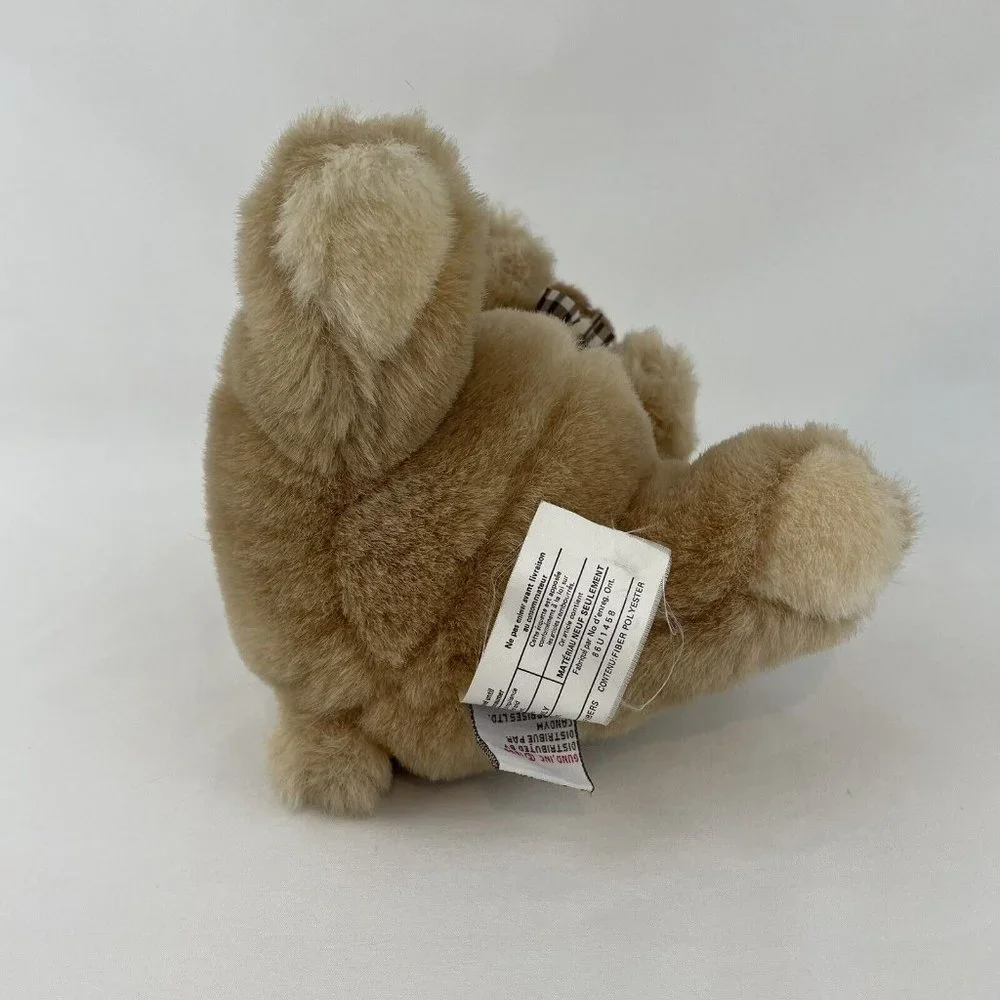 RARE Gund Checkers Teddy Bear 8”‎ Plush #2209 Plaid Bow Tan Vintage 1993 HTF